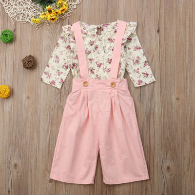 

Baby Girls Clothing Kids Clothes Floral Blouse Overalls Pants 2Pcs Toddler Outfits Casual Children Clothing Autumn