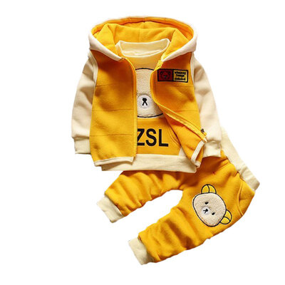 

Autumn Girl Boy Cotton Set Children Cartoon Bear Pattern Long Sleeve Sweatshirt Vest Trousers Outfits Set