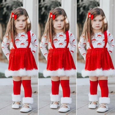 

US Christmas Toddler Baby Girl Santa Claus Clothes Top Strap Skirt Dress Outfit