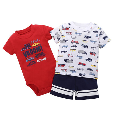 

WEIXINBUY Baby Sets High Quality Teamsters Baby Boy & Girl Clothing Set Short T-shirt Shorts or Romper 3 pcs Set 0-24M