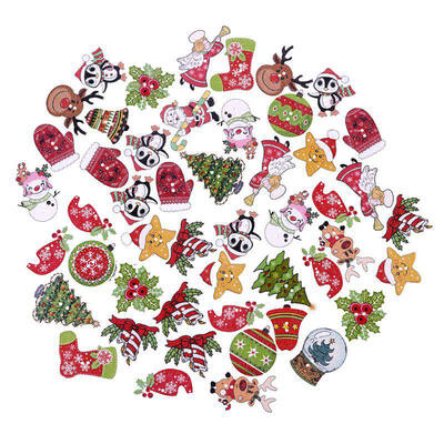 

50Pcs Christmas Cartoon Pattern Wooden decorative Buttons For Scrapbooking Sewing Crafts Decoration