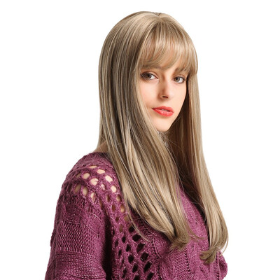 

Gobestart Chemical Fiber Hair Wig Women Fashion Thin Bangs Long Straight Hair Wig