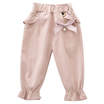 

2020 New Baby Girls Autumn Cotton Solid Print Pants Casual Bow Decoration Trousers Toddler Clothes Bottoms