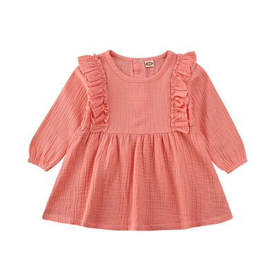 

0-3Y Toddler Kid Baby Girl Dress Solid Ruffle Long Sleeve Dress Princess Party Gown Dresses
