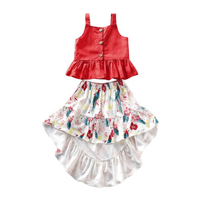 

Baby Girls Clothes Fashion Summer Strap Tops BlouseIrregular Design Floral Print Skirts Suits Kids Girls Clothes Costume Set