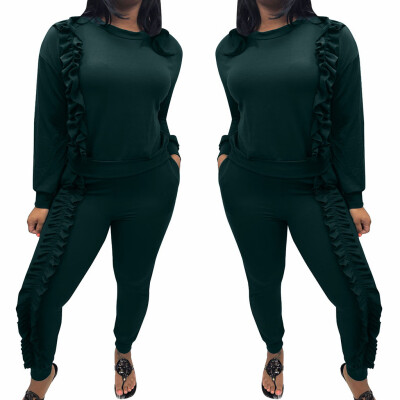 

Tailored Female Autumn Fashion Leaf Edge Slim Pants Leisure Sports Suit