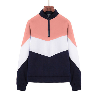 

sports style Womens colorblock long sleeve sweater top spring woman clothing