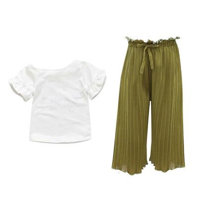 

New Summer Baby Girls clothes 2pcs Casual Flare Sleeve Floral Print T-shirt TopsLoose Pants Suits Costume Set