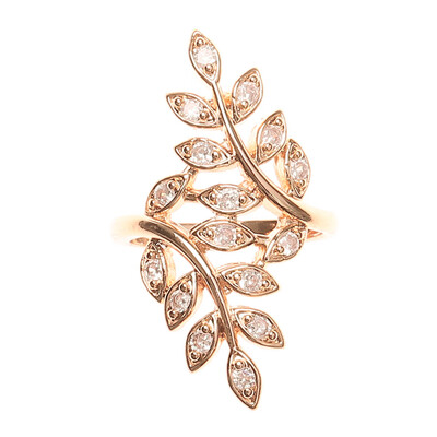 

Women Gold Micro Pave Leaf Wheat Flower Cubic Zirconia Ring Jewelry