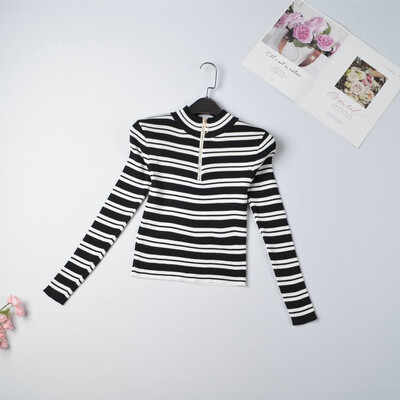

woman autumn long Sleeve Striped Pullover Women Sweater Knitted 2019 Sweaters O-Neck Tops Korean Pull Jumper Female White Black