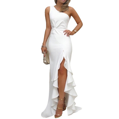 

Women One Off The Shoulder Falbala Slit Evening Dress