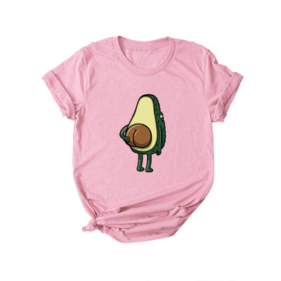 

Funny Cartoon Avocado Print Summer Women Tee Top Round Neck Short Sleeve T-Shirt