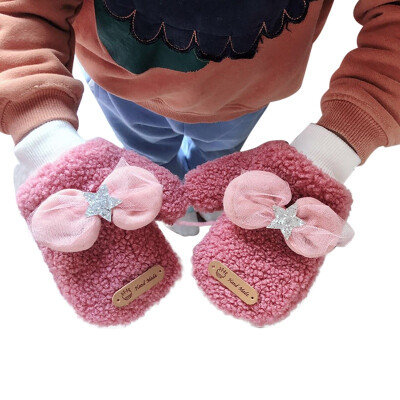 

Toddler Baby Gloves Thicken Girls Boys Full Finger Winter Warmer Knitted Mittens Bowknot Gloves