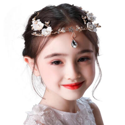 

Children Girls Headwear Princess Forehead Girls Hair Accessories Chain Necklace Pendant Frontlet Flower Girl Dress Show