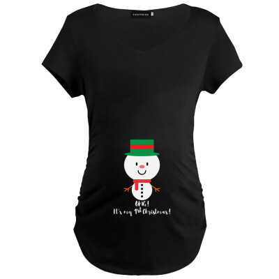 

Pregnant Women Christmas T-Shirt Casual Short Sleeve Snowman Printing
