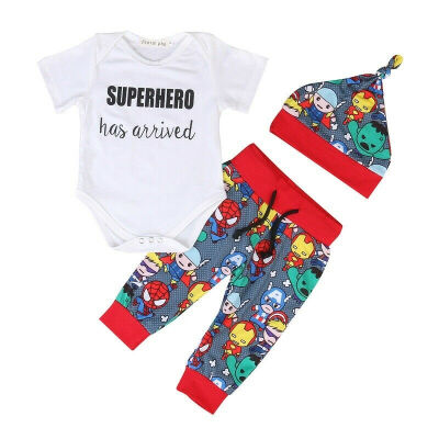 

3Pcs Newborn Baby Boy Romper Tops Long Pants Hat Outfits Clothes 0-18M