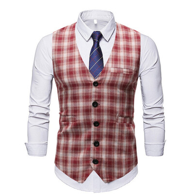 

Toponeto Mens Fashion New Style Business Leisure Vest Comfortable Checked Waistcoat Top
