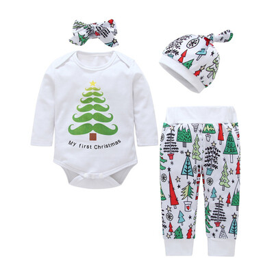 

Baby Clothes Set Boys Girls Long Sleeve Print TopPantHatHairband 4pcs Suit Autumn Kids Clothes Baby Clothing