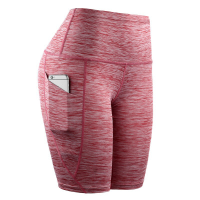 

Women Middle Waist Yoga Shorts Slant Pocket Running Training Sports Quick-drying Tight-fitting Stretch Fitness Shorts