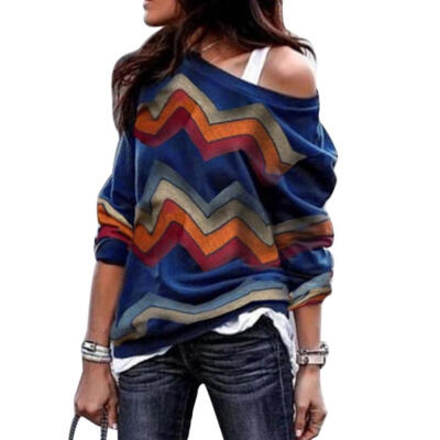 

Women T-Shirt Long Sleeve Geometry One Shoulder Autumn Winter Fashion Tops