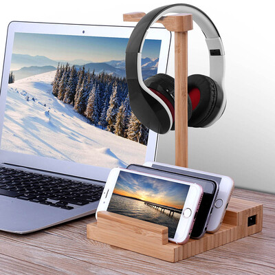 

Wooden Headphone Stand Universal Charging Earphone Hanger Holder