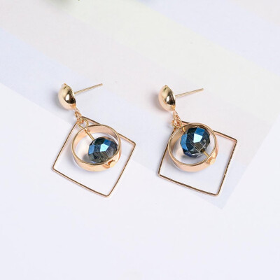 

1Pair Extremely minimalist fashion geometry dazzle colour crystal round bead delicate earrings earrings female jewelry earring