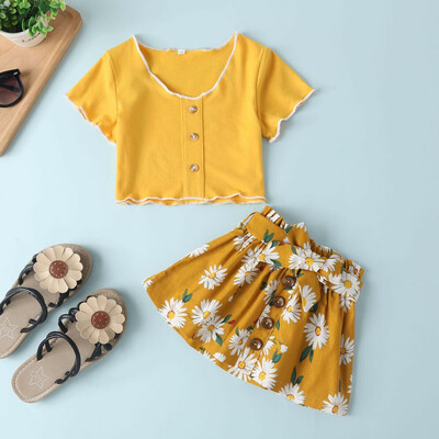 

2PCS Toddler Kids Baby Girl Clothes Tops T-shirtFloral Skirt Dress Outfits Set