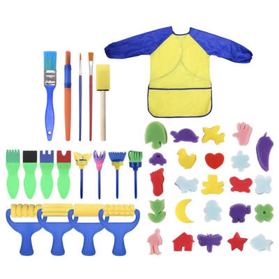 

46Pcsset DIY Sponge Painting Brushes Roller Set Children Plastic Handle Kids Painting Graffiti Toys Art Drawing Roller Toy