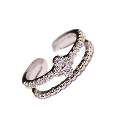 

Fashion Women Double layers Clover Rhinestones Ring Adjustable Chic Gift