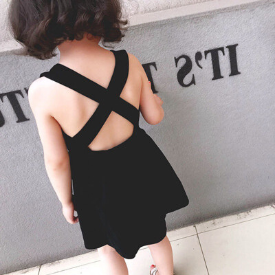 

Summer Pageant Baby Girls Backless Design Dress Cotton Kids Sleeveless Casual Sundress Outfits