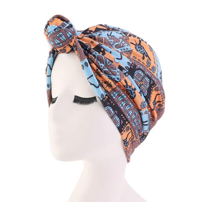 

Womens Stretch Cotton Wrap Cap Bohemian Knotted Headband Cap Baotou Cap