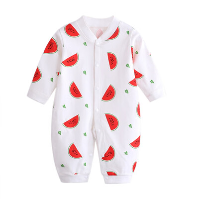 

4 Colors Spring Autumn Baby Boy Girl Cute Long Sleeve Romper Cotton Comfortable Cloud Tree Cup Watermelon Pattern Outfits