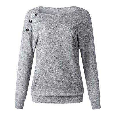 

Autumn Winter Button Knitted Ladies Tops T Shirt Fashion Casual Lrregular Solid Long Sleeve Women Top