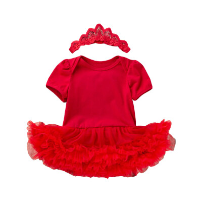 

New Summer Newborn Baby Girls Fashion Wings Short Sleeves Romper Ball Gown Dress With Headband Sets