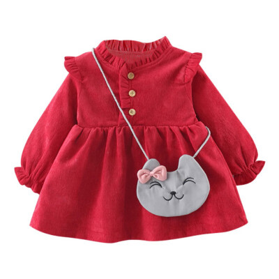 

Children Girls Autumn Winter Plus Velvet Corduroy Long Sleeve Princess Sweet Cotton Cartoon Print Sweet Cute Dress