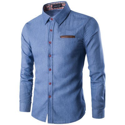 

New Arrival Casual Business Dress Shirts Men Solid Color Blue Over Sized 3XL Long Sleeve Stylish Shirt 2018 Male Clothing