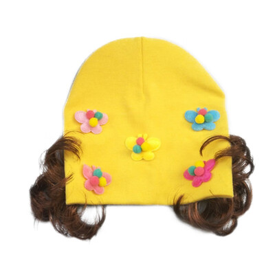 

Spring Autumn Baby Hat Cute Girl Earflap Hat Kids Wig Children Casual Floral Design Korean Style Caps with Fake Braid