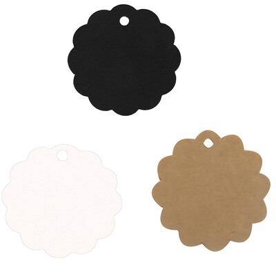 

100pcs Solid Color Label Kraft Paper Blank Hang Tags Scalloped Party Favor Notes Gift Card