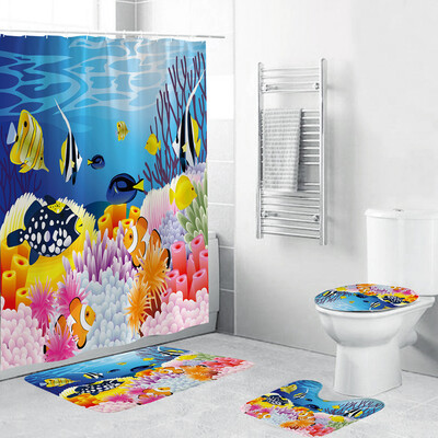 

Toponeto 4PCS Non Slip Toilet Polyester Cover Mat Set Bathroom Shower Curtain