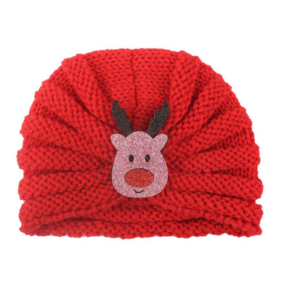 

Cartoon Christmas Santa Claus Gift Box Tree Bell Elk Knitted Slouchy Beanie Cap Kids Baby Boys Girls Muslim Turban Hat