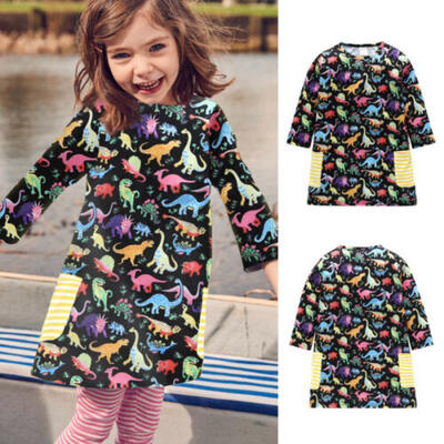 

Toddler Kids Baby Girl Dinosaur Long Sleeve Princess Party Dress Clothes 1-6Y