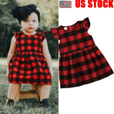 

Christmas Baby Girl Plaid Dress Toddler Princess Party Dresses Clothes Outfit