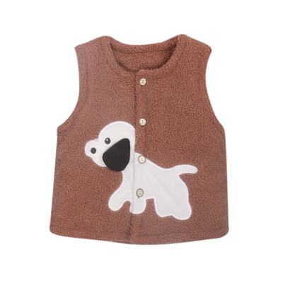 

Autumn Cartoon Baby Boys Girls Vest Lamb Quilted Single-Breasted Children Cartoon Puppy Patch Candy Color Vests