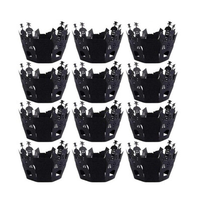 

12pcs Halloween Hollow Paper Cup Spider Web Pumpkin Horror Castle Cake Wailing Halloween Decorations