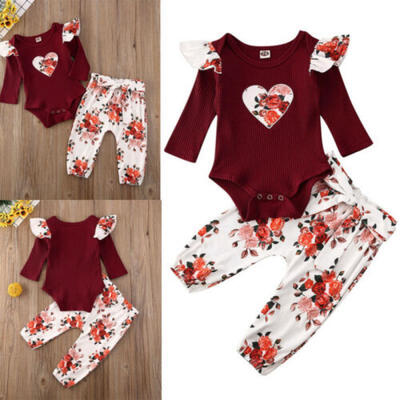 

US Newborn Baby Girl Long Sleeve Romper Bodysuit Pants Clothes Top 2Pcs Sets Hot