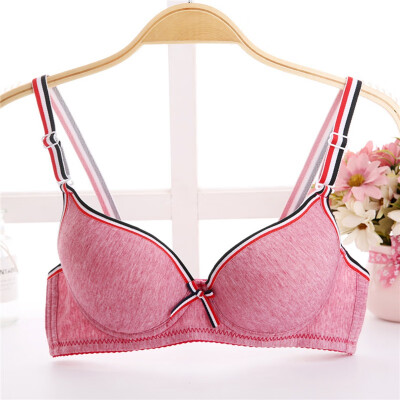 

Back Closure Push Up Bra Stylish Comfortable Striped Patchwork Color Girl Thin Thick Underwire Bra with Bow Adjustable Straps