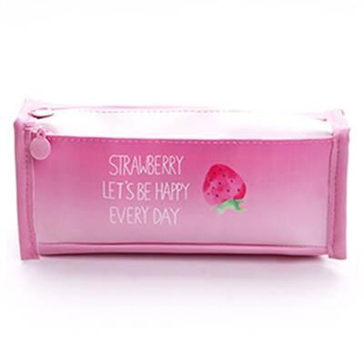 

New Fashion Cartoon Pink Strawberry Series Pencil Case Students Pu Leather Pencil Case Large Capacity Pen Bag Girl Makeup Bag