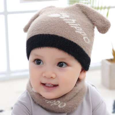 

Cute Cat Ears Hats Winter Children Hats Knitted Baby Girls Boys Hat Warm Velvet Scarf for Kids Autumn