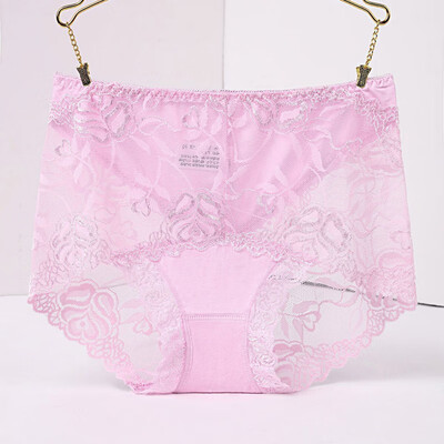 

Women Sexy Lace Plus Size Panties Seamless Breathable Panty Transparent Hollow design Briefs Female Solid Color Underwear