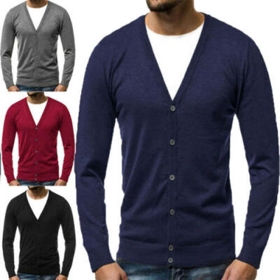 

US 2019 Mens V-Neck Knitted Sweater Coat Outwear Cardigan Jacket Pullover Top